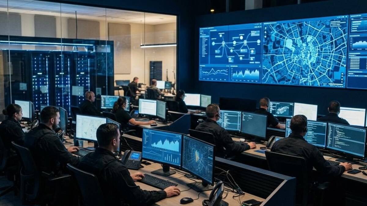 Law enforcement professionals coordinating a major investigation in a secure command center.
